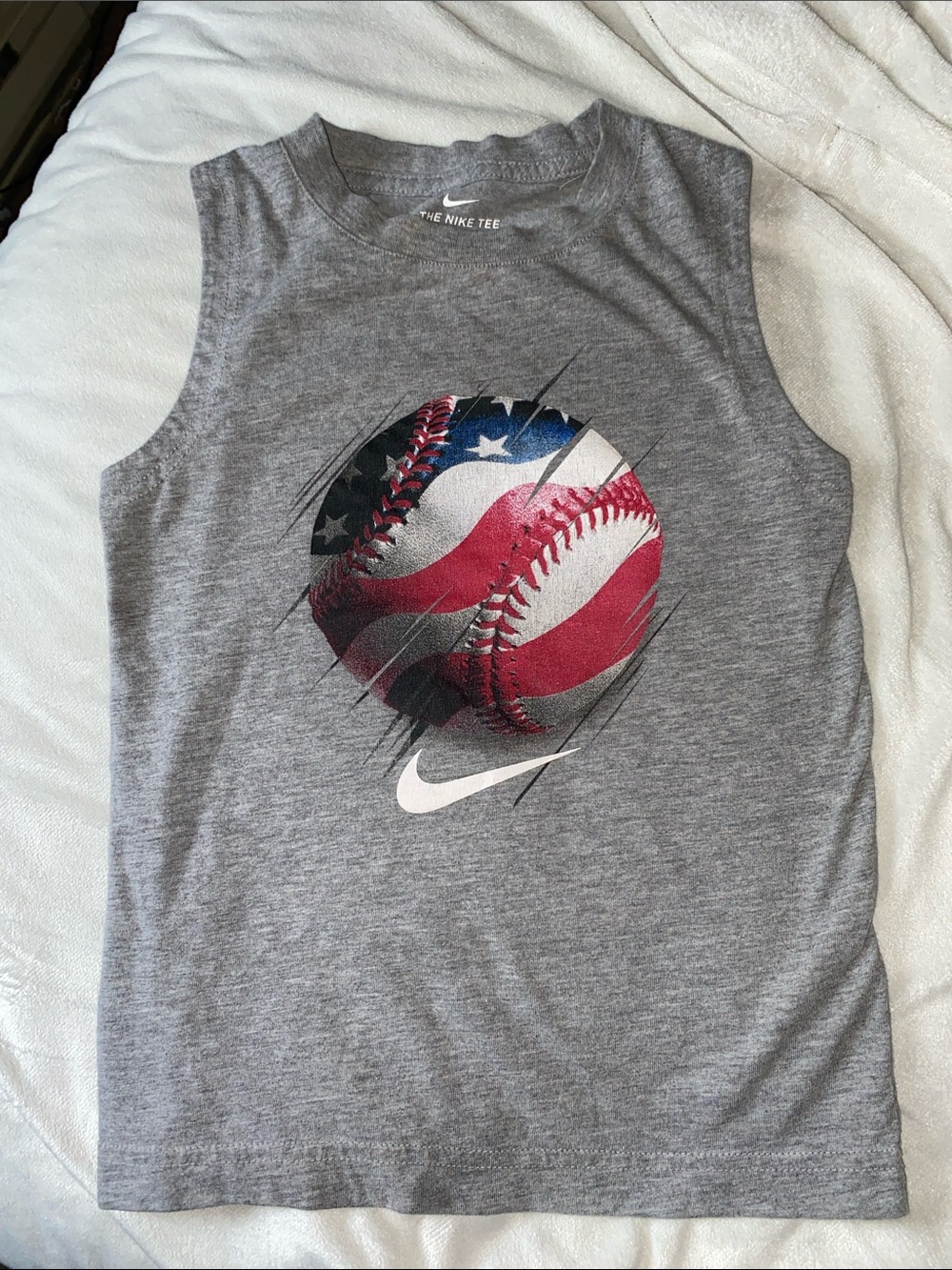Nike Gray Tank Top with American Flag Baseball Graphic